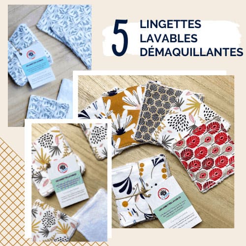 Lot de 6 lingettes démaquillantes extra douces, lavables. 16€